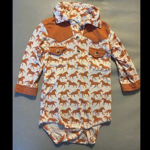 Kate Quinn - bamboo collared horses long sleeve onesie 6-12 months Western